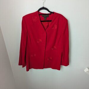 Vintage Kelly Graham Women's 100% Wool Red Rose Jacket, 18